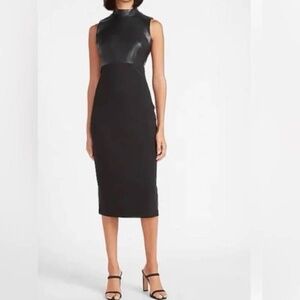 Express Black faux leather bodice sleeveless midi dress